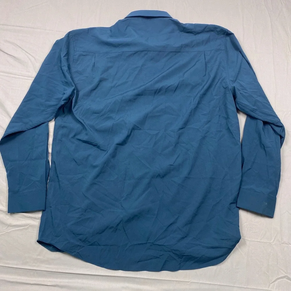 Kilburne & Finch Modern Fit Dress Shirt Mens Large Blue Stretch Moisture Wicking